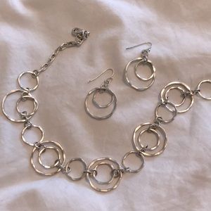 Silver ringed necklace & earrings